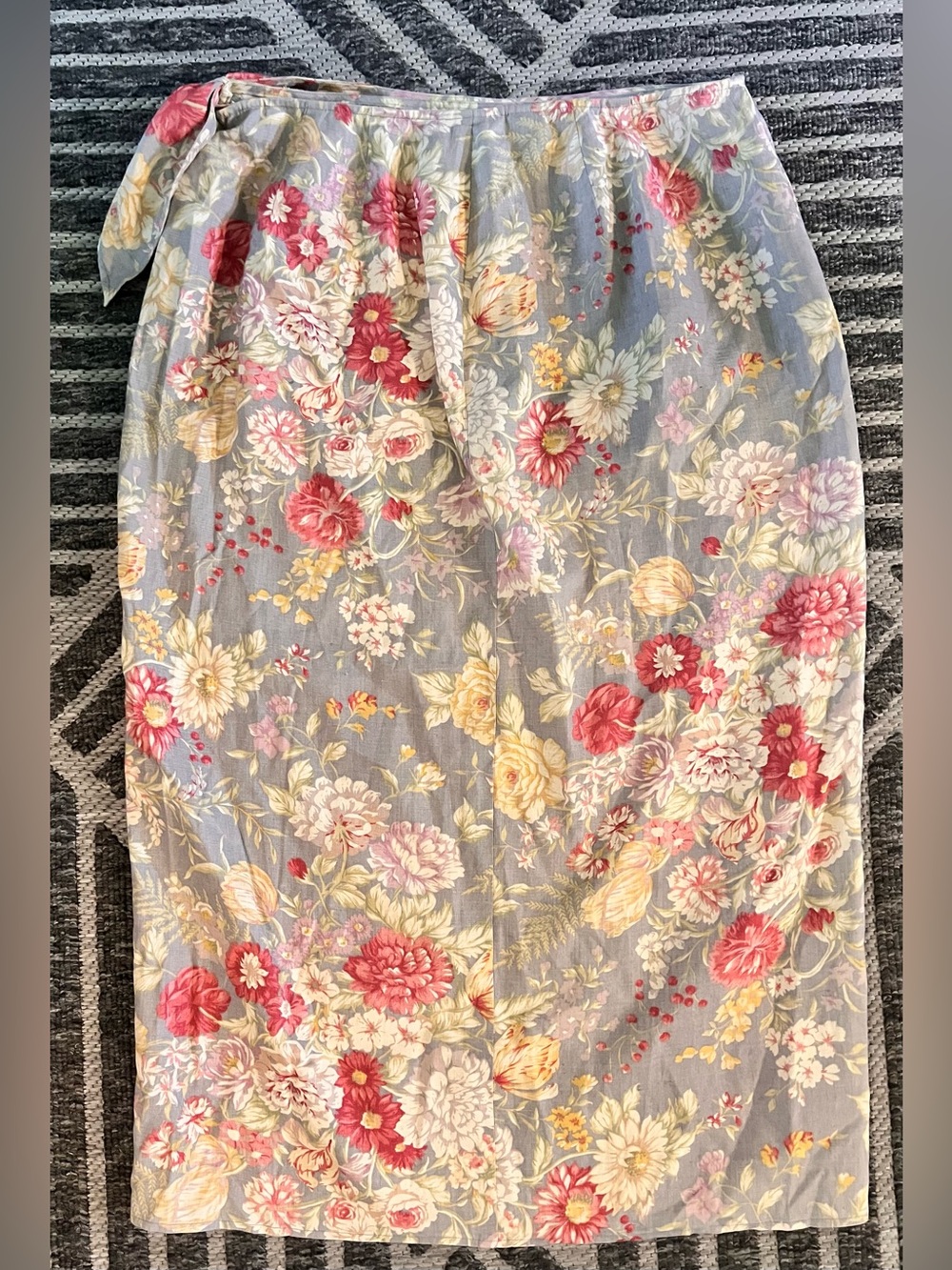 VINTAGE 90s LAUREN Ralph Lauren Sz 16 Linen Wrap Country Garden Party Midi Skirt - Picture 8 of 10